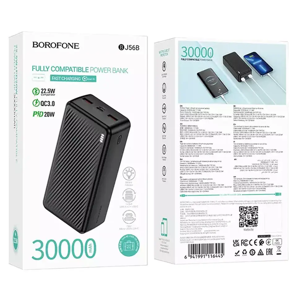 Power Bank Borofone BJ56B 30000mAh 22.5W + PD 20W Carga Rápida Negro 2