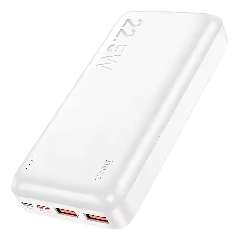 Power Bank HOCO 20000mAh 22.5W Carga Rápida Batería Portátil con Cable Blanco y Negro 2
