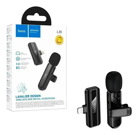 Micrófono Inalámbrico Lavalier Lightning 2.4G HOCO L20 Negro