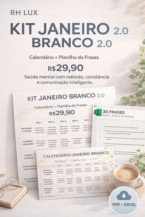 Janeiro Branco - Calendario e Planilha de Frases 