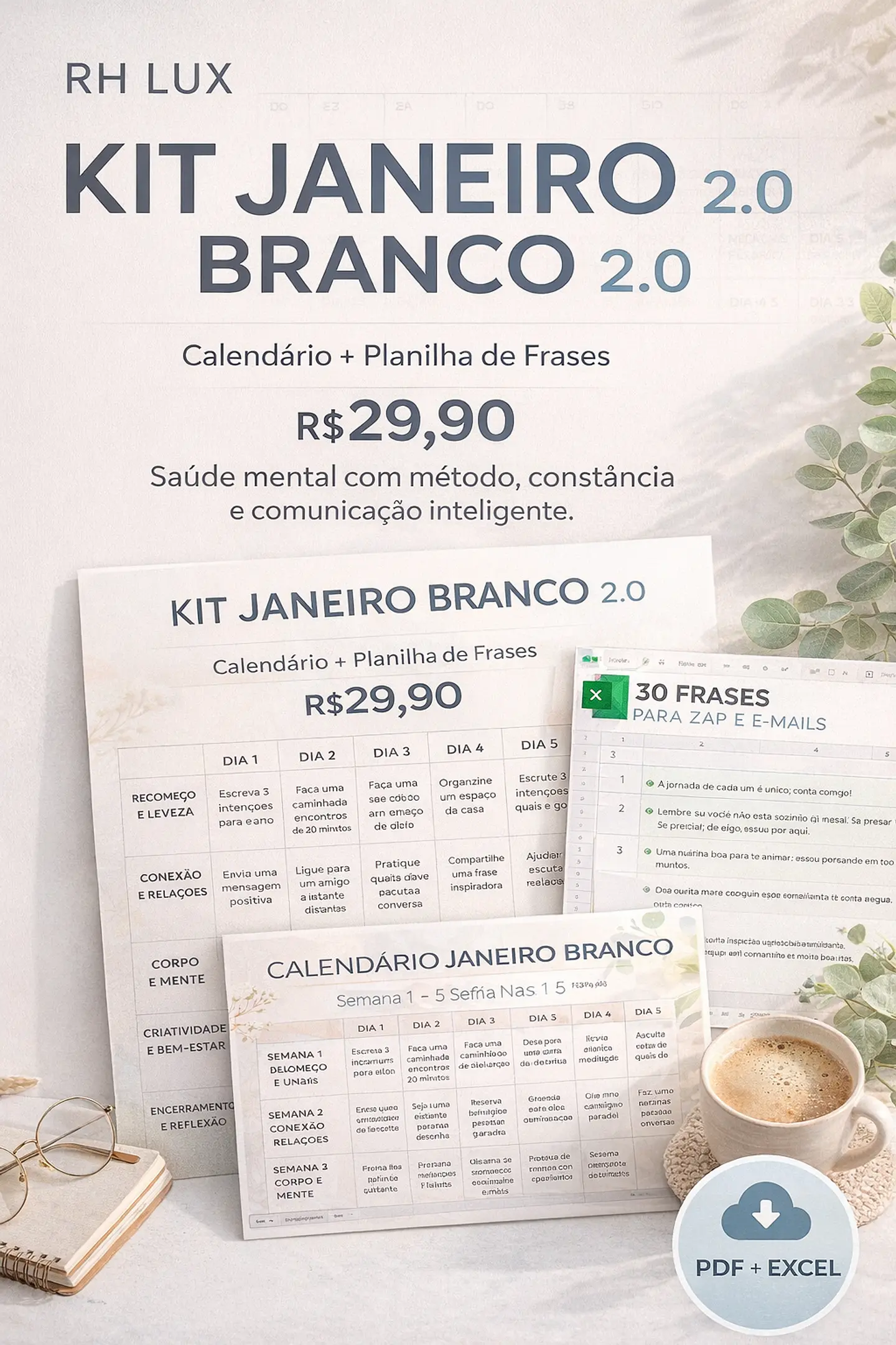Janeiro Branco - Calendario e Planilha de Frases  1