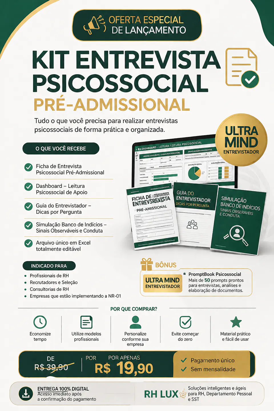 KIT ENTREVISTA PSICOSSOCIAL NR01  PRÉ-ADMISSIONAL EM EXCEL 1