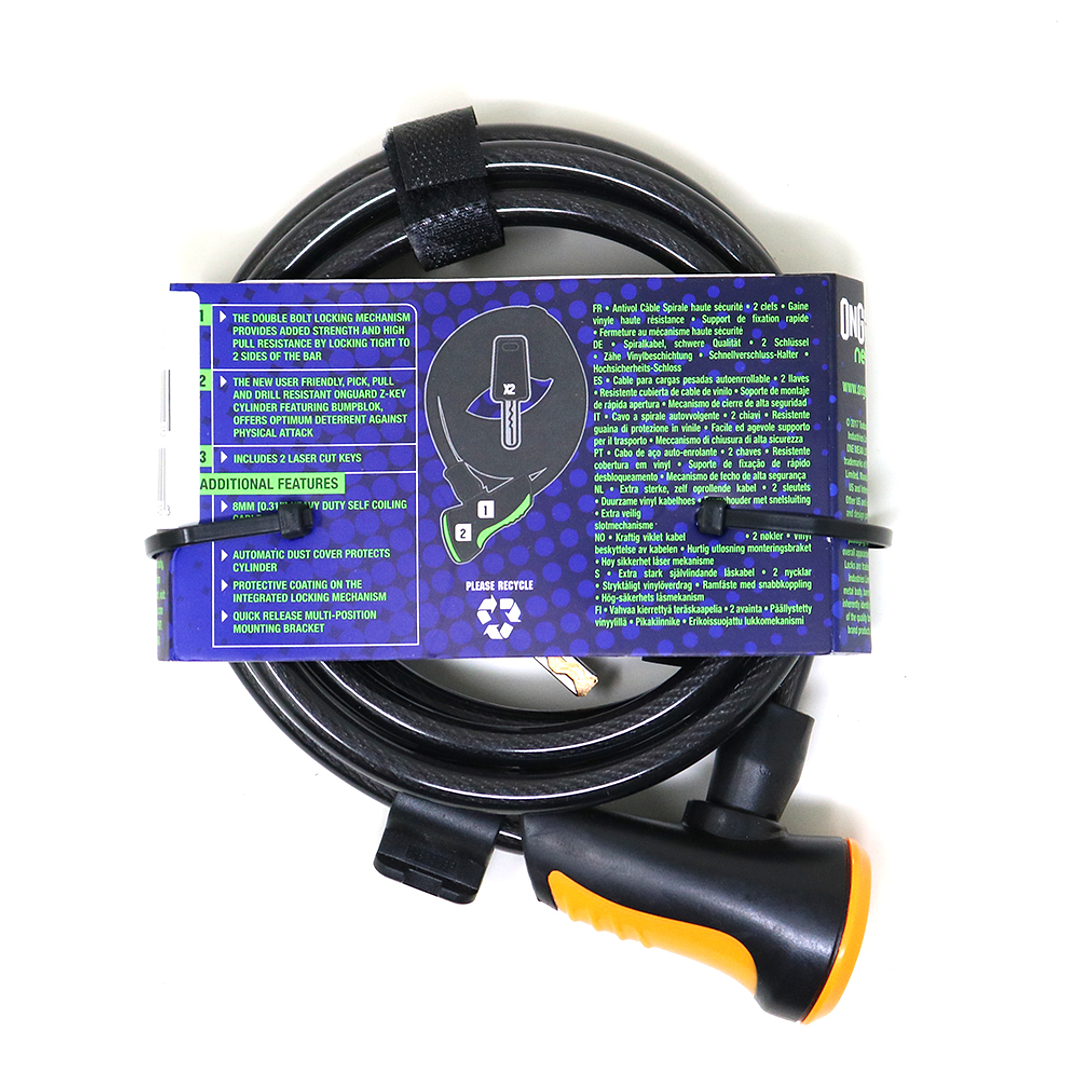 Candado OnGuard Llave Espiral NS Coil 180cmX8mm Naranjo 3