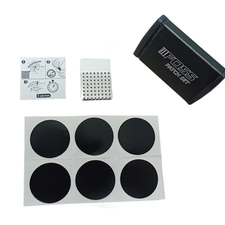 Parches FOSS Glueless (Instantáneos) Caja Metálica, Incluye 6 Parches, Lija, Caja 20 uni 2