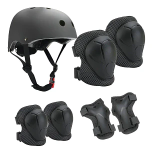 Kit De Casco + Rodilleras Para Niños Patinaje O Bici Color Negro