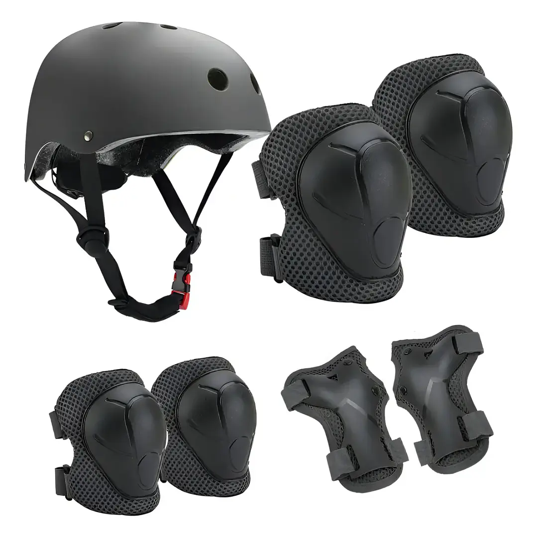Kit De Casco + Rodilleras Para Niños Patinaje O Bici Color Negro 1