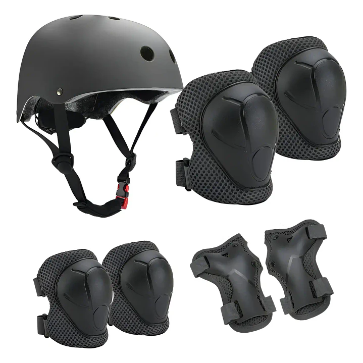 Kit De Casco + Rodilleras Para Niños Patinaje O Bici Color Negro 1