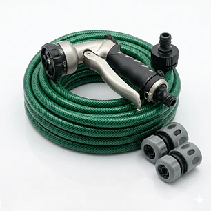 Kit de Riego : Pistola 7 Patrones + Manguera de 15 Metros con Conectores