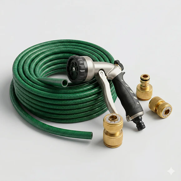 Kit Riego Pistola 7 Patrones + Manguera 15m y Conectores Metálicos 1