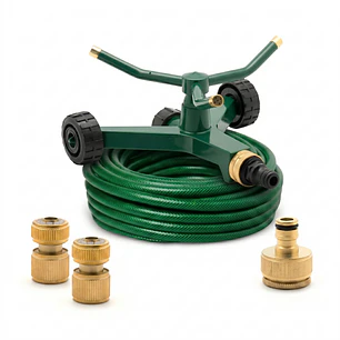 Kit Riego Regador 3 Brazos + Manguera 15m y Conectores Metalicos