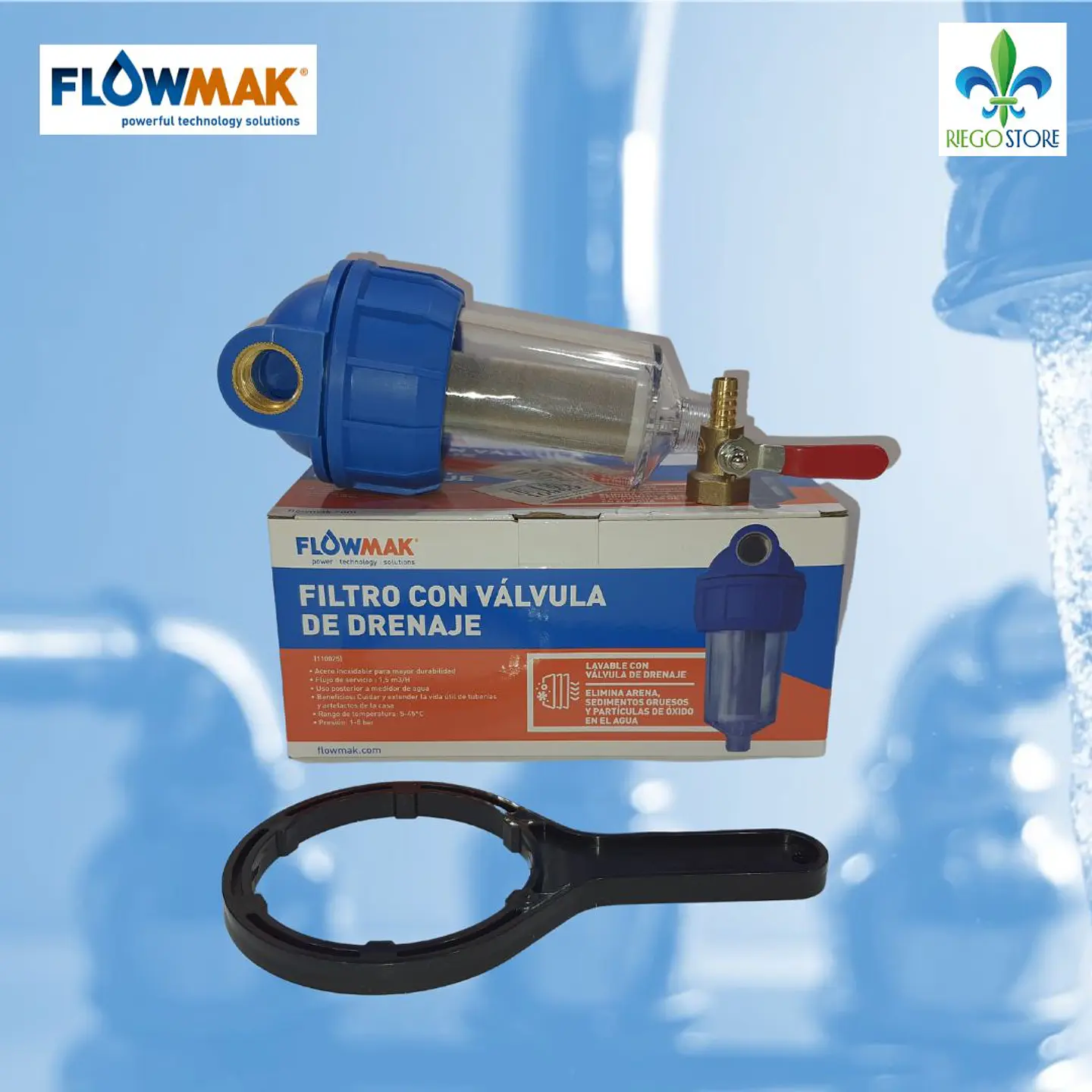 Filtro con  Prefiltro drenaje con valvula 1/2` - FlowMak 1