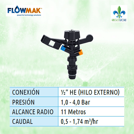 Aspersor De Impacto XF1001-01 Plastico, FC (360°), 1/2 HE - 11m - FlowMak