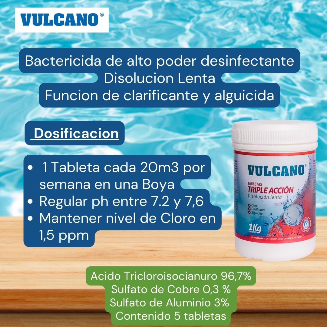 Quimicos Cloro Tableta Triple Accion 1 KG - Vulcano