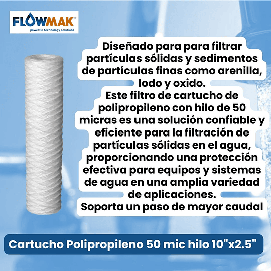 Filtro Cartucho Polipropileno Hilo (50 mic) 10*2.5 - FlowMak
