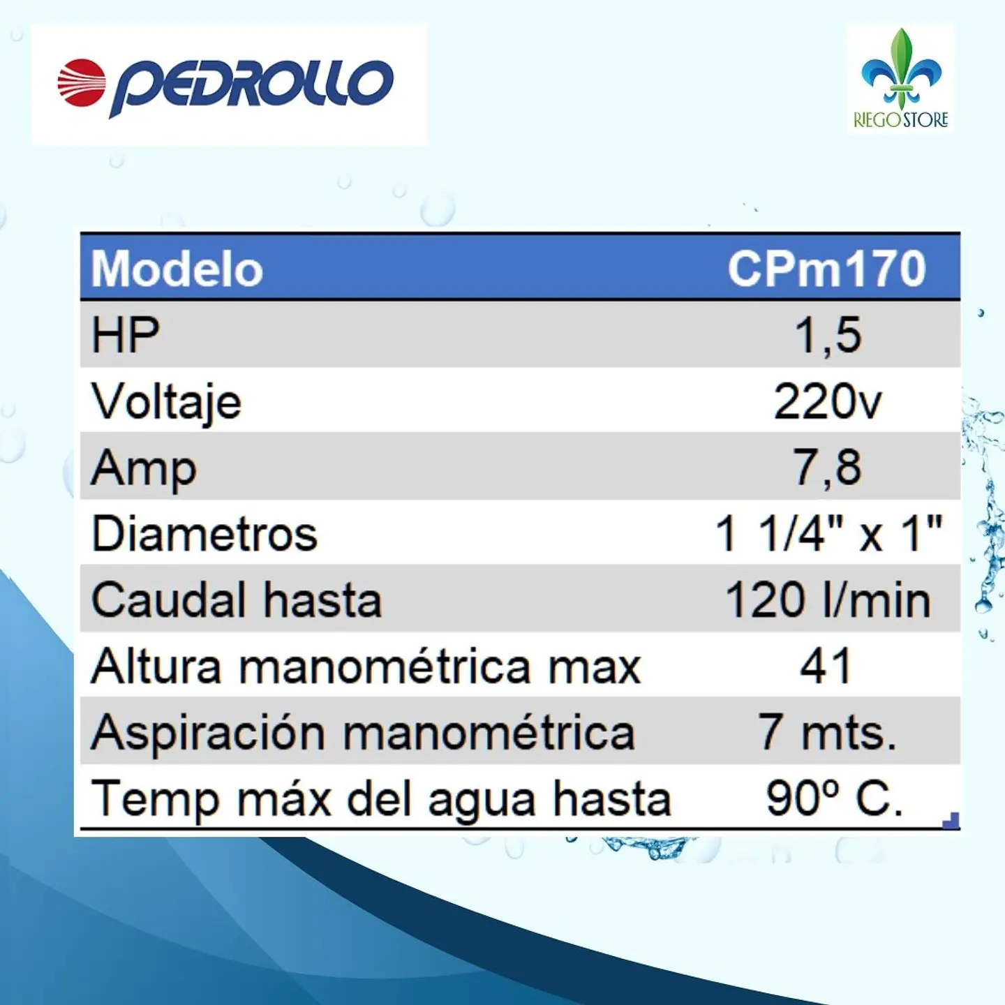  Bomba Centrifuga CPm 170 1.50 HP Q 120 l/m - Pedrollo  4