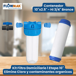 Kit Filtro Domiciliario 1 Etapa 10" -  Elim Cloro y organico