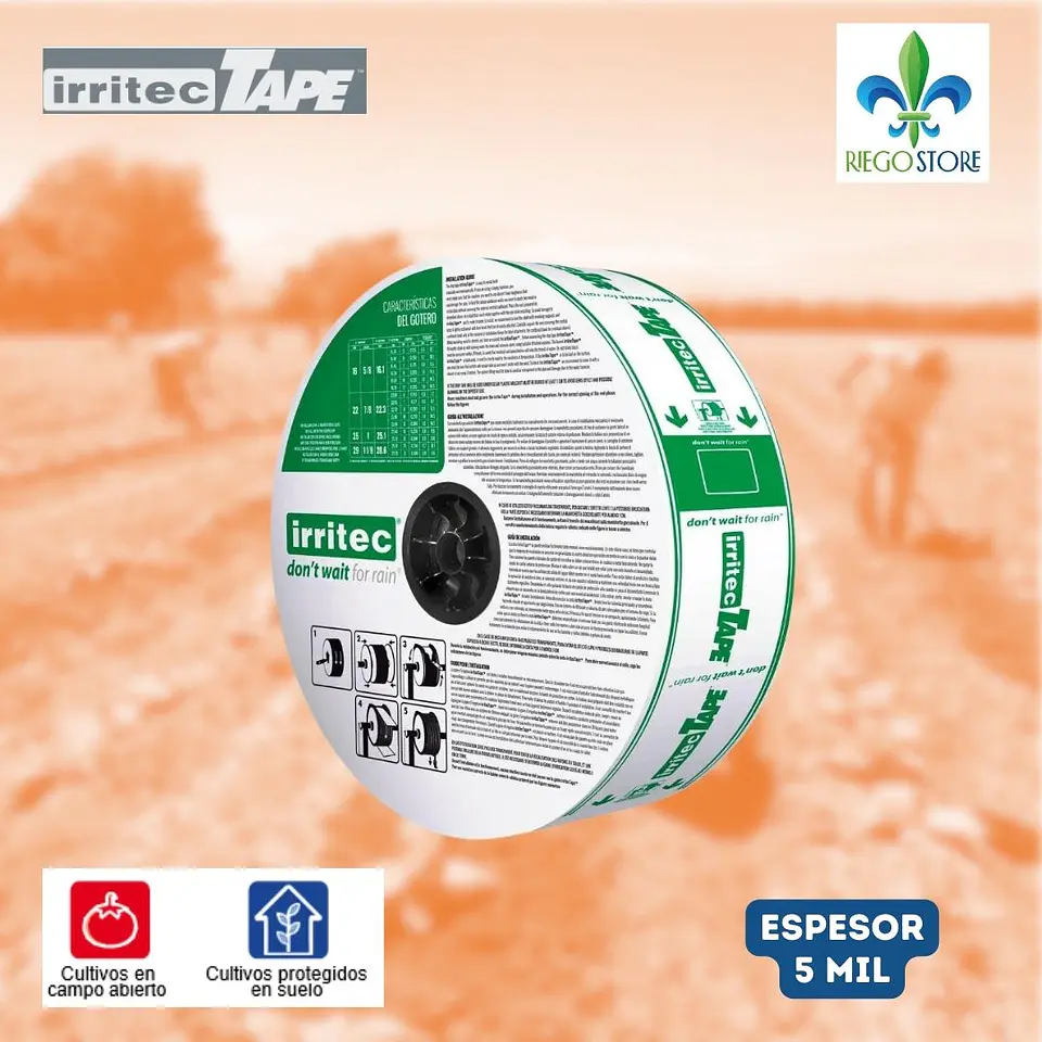 Cinta Irritec Tape 5/8-5MIL 20cm - 2,7lph/m - 3,962mts 1