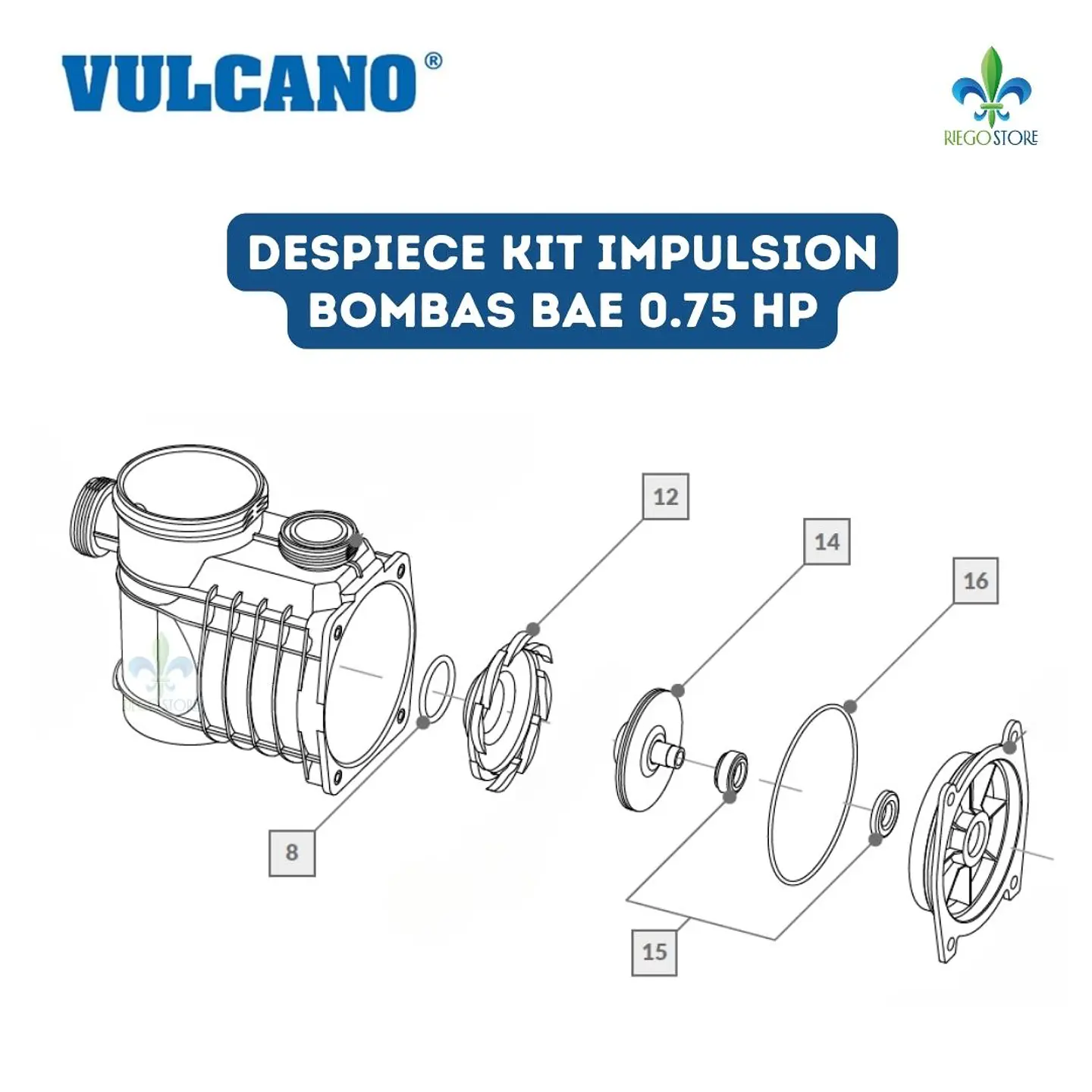 Kit Impulsion y Sello Mecanico BAE 0.75 HP - Vulcano 2