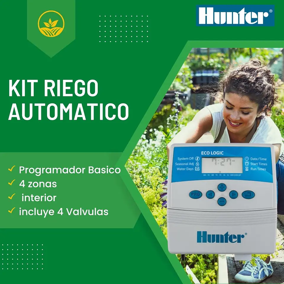 Kit Riego Automatico Basico 4 Zonas (interior) - Hunter 3