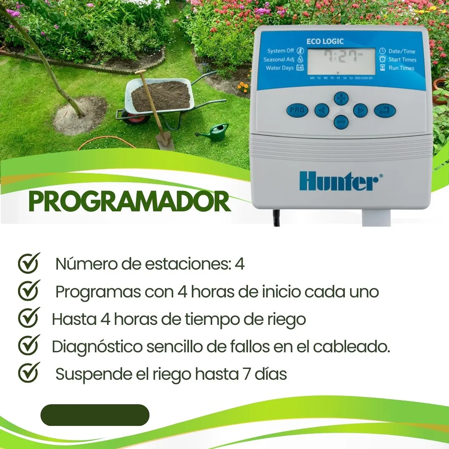 Kit Riego Automatico Basico 4 Zonas (interior) - Hunter 4