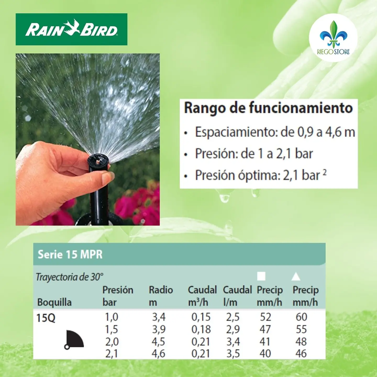 Boquilla Arco Fijo Serie 15Q 90° 3,4 a 4,6 m Rain Bird 3