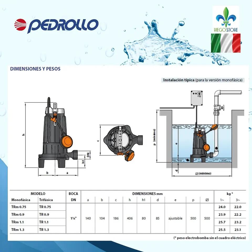 Bomba sumergible Pedrollo Tritus TR 1.1 1.5 HP 400 V 5