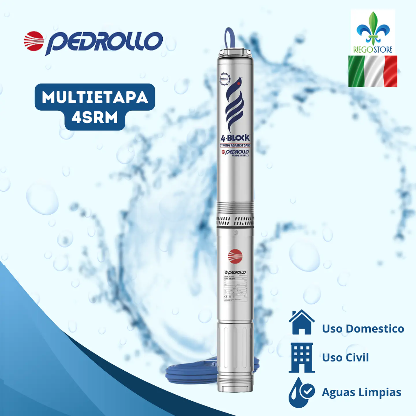 Bomba Pozo Multietapa 4” 4BLOCKm 2/10 0.75HP230V - Pedrollo 1