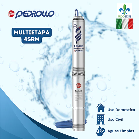 Bomba Pozo Multietapa 4” 4BLOCKm 6/10 1.5 HP 220V - Pedrollo