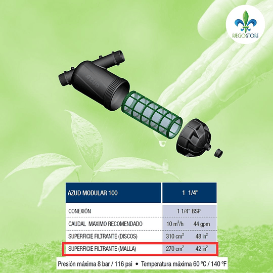 Filtro en Y Malla Mod 100 1 1/4 Pulg 120 mech Q10 m3 - Azud