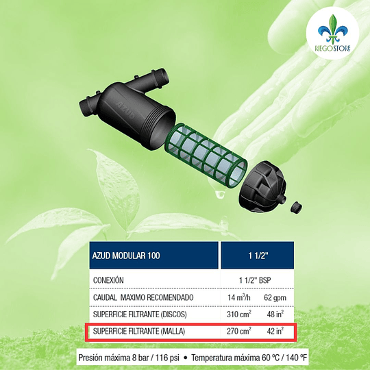 Filtro en Y Malla Mod 100 1 1/2 Pulg 120 mech Q14 m3 - Azud