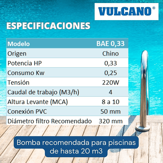 Kit Filtrado Piscina Hasta 35 M3 para piscinas Armables - Vulcano
