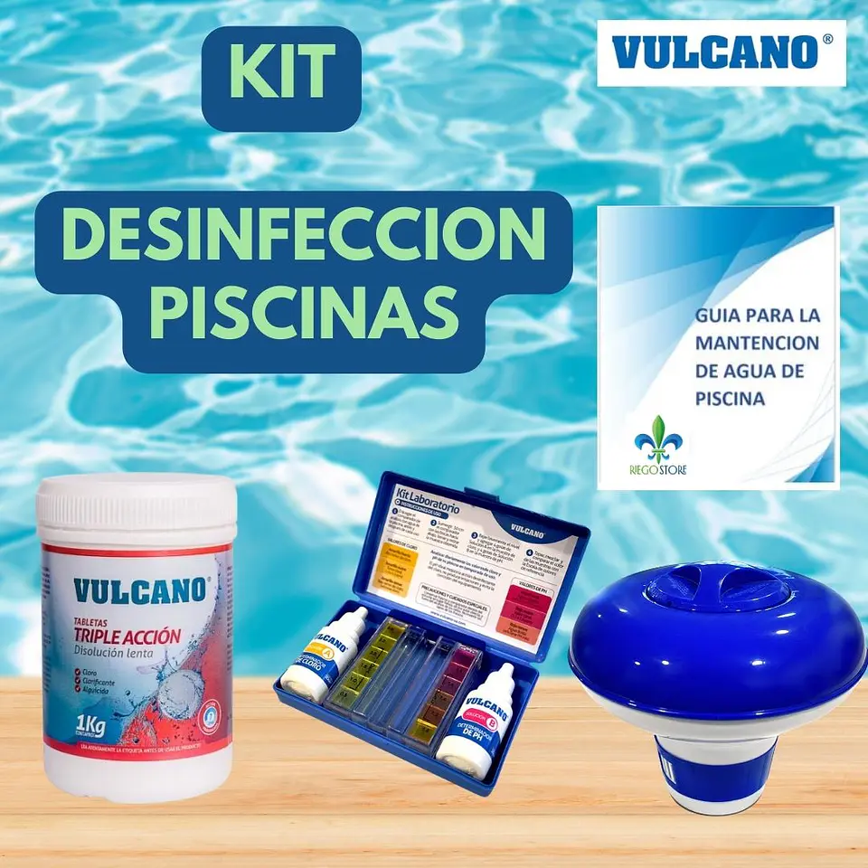 Kit Mantencion Piscina triple Cloro, Boya y Tester - Vulcano 1