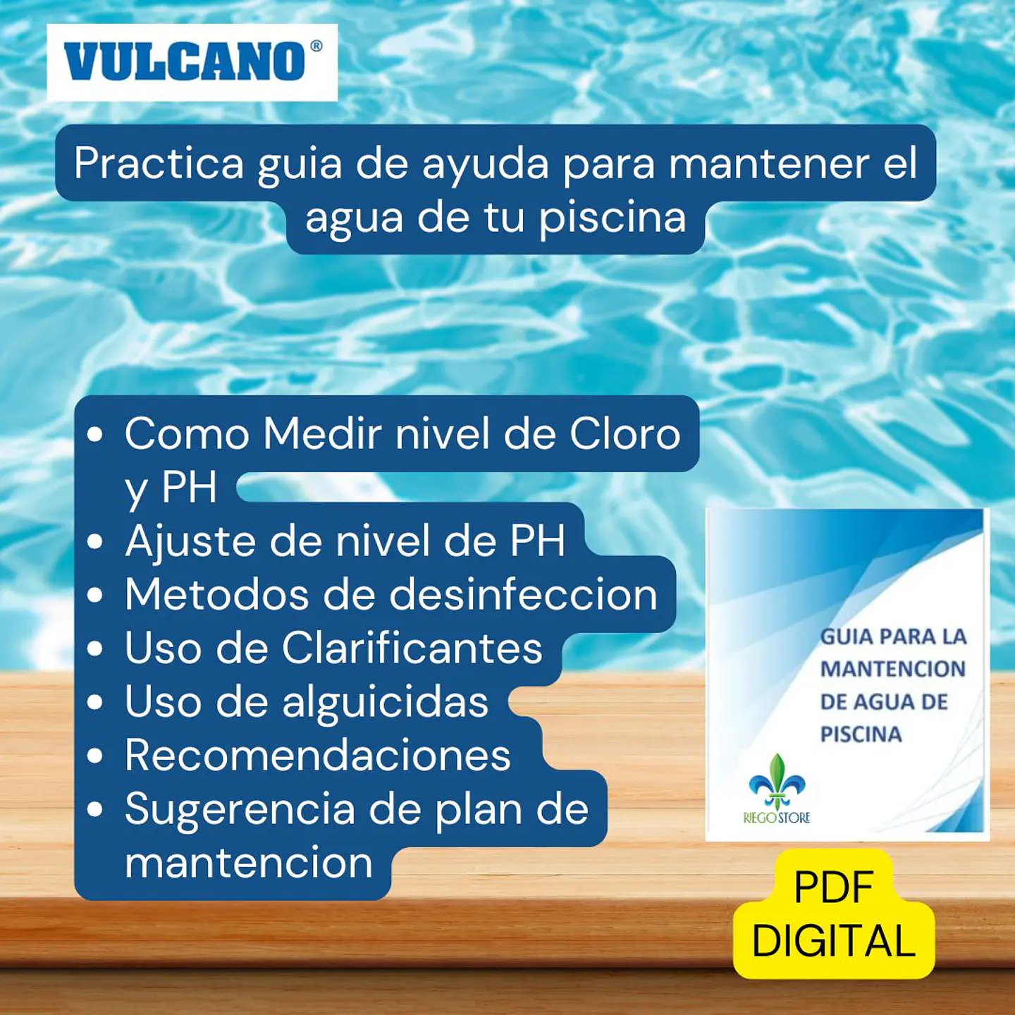 Kit Mantencion Piscina triple Cloro, Boya y Tester - Vulcano 8