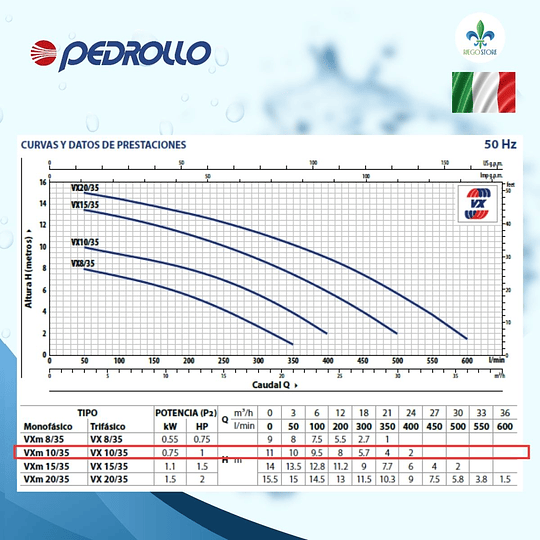 Bomba Drenaje Vortex Aguas Negra VXm 10/35 1.0 HP - Pedrollo