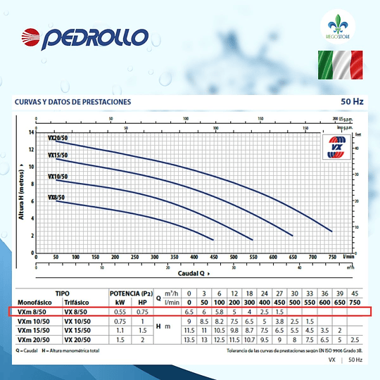 Bomba Drenaje Vortex Aguas Negra VXm 8/50 0.75 HP - Pedrollo