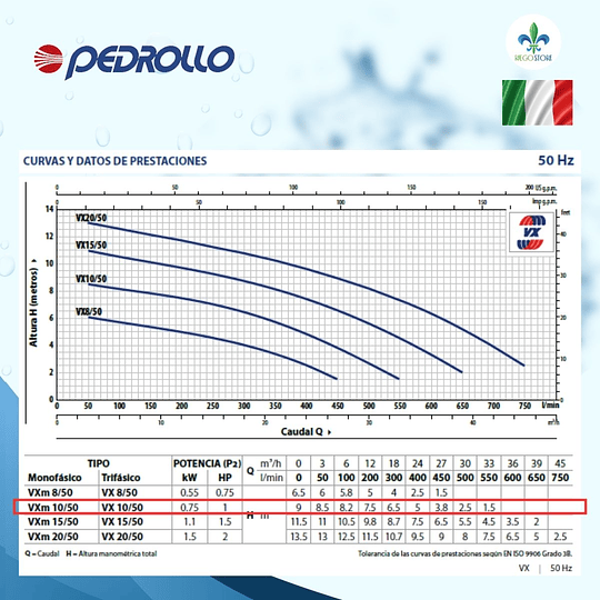 Bomba Drenaje Vortex Aguas Negra VXm 10/50 1.0 HP - Pedrollo