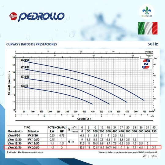 Bomba Drenaje Vortex Aguas Negra VXm 20/50 2.0 HP - Pedrollo