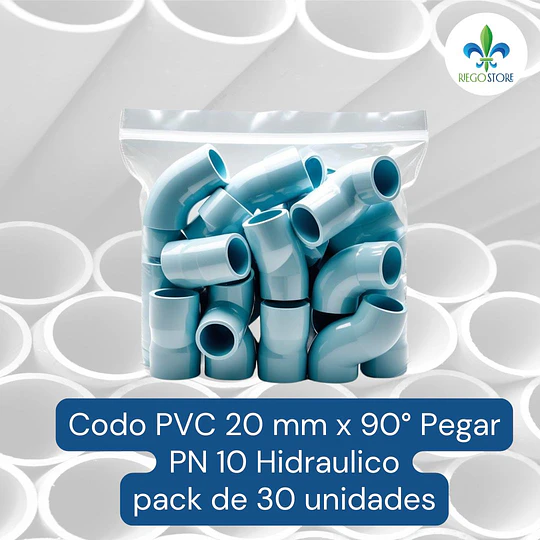 Codo 20 mm PVC Hidraulico 90 grados a Pegar Bolsas