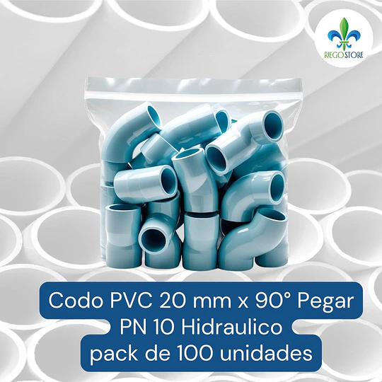 Codo 20 mm PVC Hidraulico 90 grados a Pegar Bolsas