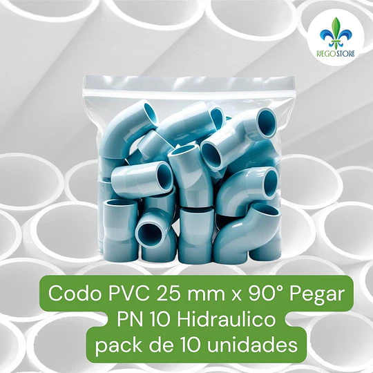 Codo 25 mm PVC Hidraulico 90 grados a Pegar Bolsas