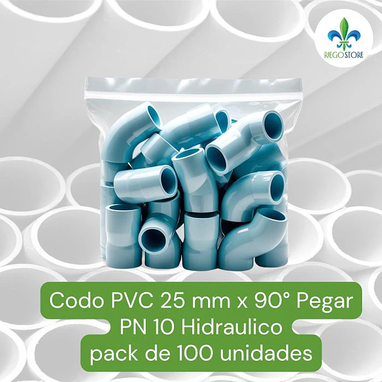 Codo 25 mm PVC Hidraulico 90 grados a Pegar Bolsas