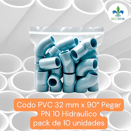 Codo 32 mm PVC Hidraulico 90 grados a Pegar Bolsas