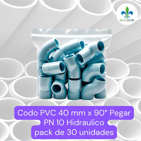 Codo 40 mm PVC Hidraulico 90 grados a Pegar Bolsas