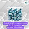 Codo 40 mm PVC Hidraulico 90 grados a Pegar Bolsas