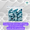 Codo 40 mm PVC Hidraulico 90 grados a Pegar Bolsas