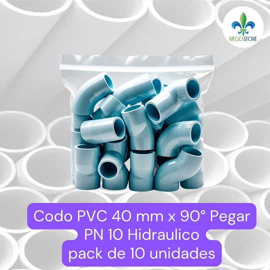 Codo 40 mm PVC Hidraulico 90 grados a Pegar Bolsas