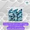 Codo 40 mm PVC Hidraulico 90 grados a Pegar Bolsas