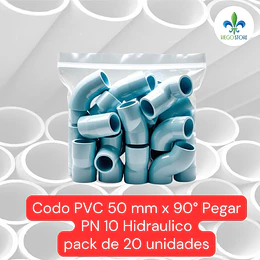 Codo 50 mm PVC Hidraulico 90 grados a Pegar Bolsas