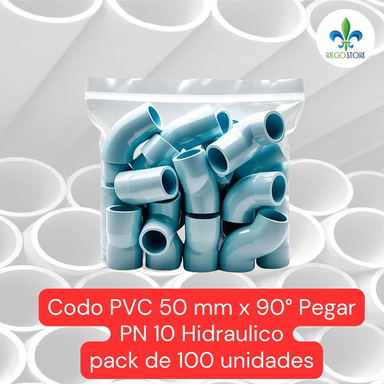 Codo 50 mm PVC Hidraulico 90 grados a Pegar Bolsas