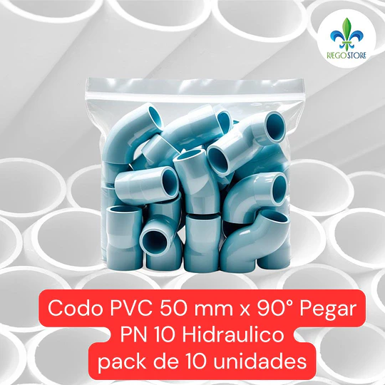 Codo 50 mm PVC Hidraulico 90 grados a Pegar Bolsas